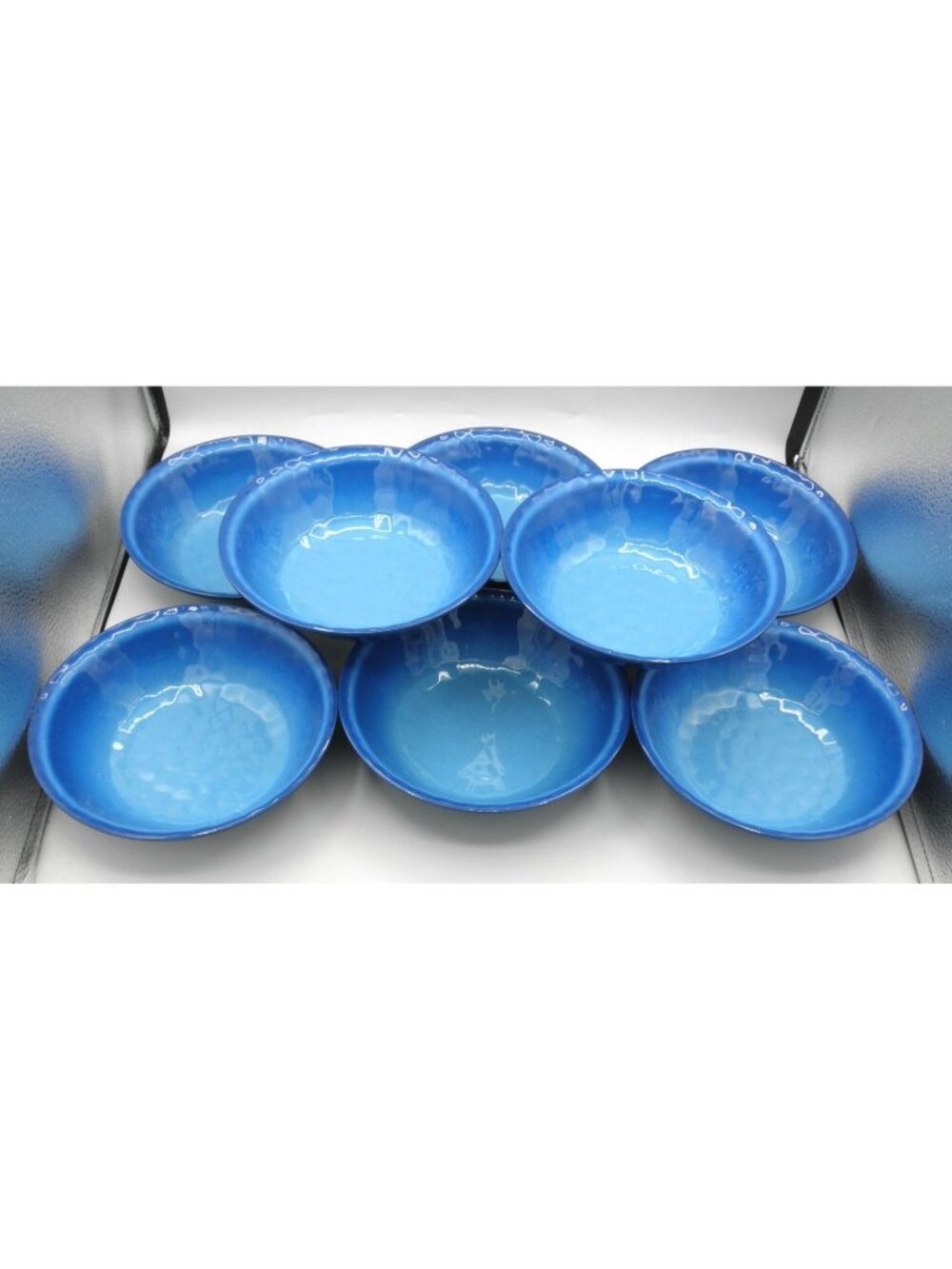 Outdoor Oasis Melamine Blue Soup/Cereal Bowls "Hammered" Texture Set of 8 Patio